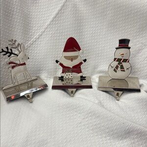 Cast Enameled Christmas Stocking Holder Set of 3: Santa, Snowman, and Reindeer